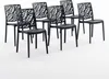 A group of black chairs with a leaf-like pattern on the backrests, arranged on a white background. Anteprima dell’immagine prodotto
