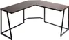 A dark brown corner desk with a black metal frame is shown against a white background. Náhled obrázku produktu