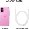 A pink iPhone 16 and a white USB-C charging cable are shown on a white background. Produktbild-Vorschau