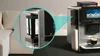 A close-up view of a Siemens coffee machine, with a magnified inset showing water filter cartridges. Produktbild-Vorschau