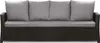 A front view of a dark brown rattan sofa with four light gray cushions. Anteprima dell’immagine prodotto