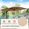 An outdoor patio scene with a large beige cantilever umbrella providing shade over a table. Podgląd zdjęcia produktu