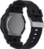 Close-up view of the back of a black Casio G-Shock watch, showing the metal case back and the black rubber strap with a silver buckle. Produktbild-Vorschau