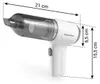 A white and gray handheld vacuum cleaner with measurement indicators. Produktbild-Vorschau