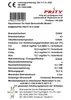 A product information label with technical specifications and certifications. Produktbild-Vorschau