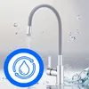 A kitchen faucet with water flowing, surrounded by water droplets and a circular icon indicating water recycling. Produktbild-Vorschau
