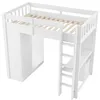A white loft bed with a desk and storage underneath, shown from a slightly elevated angle. Produktbild-Vorschau