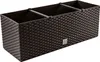 A dark brown, woven-textured rectangular planter box with three compartments, shown from a slightly elevated side angle against a white background. Anteprima dell’immagine prodotto