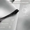 A close-up of a light gray fabric with a black fringe, showcasing its texture and construction. Diagrams illustrate the triple weave technology and its layers. Produktbild-Vorschau