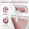 Close-up of an office chair's adjustable headrest, with diagrams illustrating its features. Produktbild-Vorschau