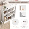 A white bookshelf with various items on its shelves, along with diagrams illustrating safety features. Náhľad obrázku produktu