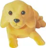A small, yellow, flocked dog figurine with floppy ears and dark eyes, lying down. Produktbild-Vorschau