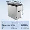 A silver and black portable refrigerator with dimensions and specifications displayed. Produktbild-Vorschau