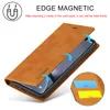 A brown leather phone case with a phone inside, showing card slots. Produktbild-Vorschau