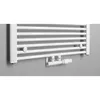 A close-up shot of a white radiator valve set mounted on a gray wall. Náhled obrázku produktu