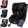 A collage of different colored Kidimax car seats, with a close-up of the black seat on the right. Produktbild-Vorschau