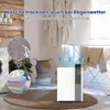 A white and gray dehumidifier is shown in a laundry room setting, with clothes drying on a rack and a washing machine in the background. Blue arrows indicate airflow from the dehumidifier. Anteprima dell’immagine prodotto