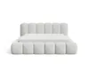 A white upholstered bed frame with a mattress on a white background. Voir les images du produit