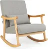 A gray upholstered rocking chair with wooden armrests and legs, shown against a white background. Podgląd zdjęcia produktu