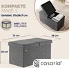 An image showing dimensions and features of a storage ottoman, with a smaller inset image of the ottoman in use. Anteprima dell’immagine prodotto