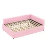 A pink upholstered daybed with a wooden slat mattress support is shown against a white background. Podgląd zdjęcia produktu