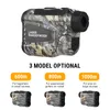 A camouflage laser rangefinder is shown with text indicating three model options and their uses. Produktbild-Vorschau