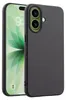 A black phone case is shown next to a smartphone. Produktbild-Vorschau