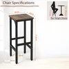 A bar stool with dimensions indicated, next to a silhouette of a person sitting on a bar stool at a bar table. Podgląd zdjęcia produktu