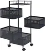 A black metal rolling cart with four tiers and wheels, shown against a white background. Produktbild-Vorschau
