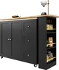 A black kitchen island with a wooden countertop and shelves filled with bottles and jars. Anteprima dell’immagine prodotto