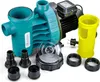 A pool filter pump and its accessories are displayed on a white background. Produktbild-Vorschau
