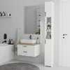 A clean and modern bathroom scene with a vanity, sink, bathtub, and a tall cabinet. Náhled obrázku produktu