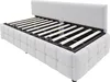 A bed frame with a headboard and a slatted base, shown from a diagonal angle. Produktbild-Vorschau