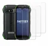 A rugged smartphone is shown next to several transparent screen protectors. Produktbild-Vorschau