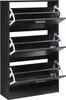 A black shoe cabinet with three flip-down drawers. Produktbild-Vorschau