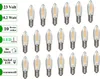 A collection of LED filament light bulbs arranged in rows on a white background, with descriptive text labels on the left. Produktbild-Vorschau