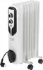 A white oil-filled radiator with black controls and a black power cord is shown against a white background. Voir les images du produit