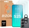 A product shot of screen protectors and a phone camera lens protector, with packaging in the background. Produktbild-Vorschau