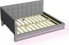 A product shot of a bed frame with a headboard and slats. Produktbild-Vorschau