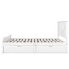 A white wooden bed frame with drawers, shown from the side against a white background. Produktbild-Vorschau