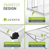 A collage of four images showcasing features of a Juskys greenhouse. Produktbild-Vorschau