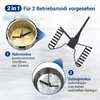 An image showing a kitchen appliance attachment in two different modes: stirring and whisking, with accompanying German text descriptions. Produktbild-Vorschau