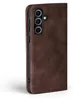 A close-up side view of a brown leather flip phone case for a Samsung Galaxy A26 5G. Produktbild-Vorschau