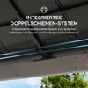 Close-up view of the integrated double rail system of a gazebo, with text describing its features. Produktbild-Vorschau