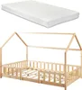 A white mattress is shown above a wooden bed frame with a house-like structure. Náhľad obrázku produktu