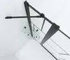 A close-up, top-down view of a black framed glass shower screen for a bathtub, shown against a white background. Produktbild-Vorschau