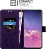 A purple wallet-style phone case with card slots and a phone inserted. Produktbild-Vorschau