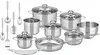 A collection of stainless steel cookware and kitchen utensils arranged on a white background. Náhled obrázku produktu