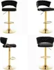 Four views of a black bar stool with a gold base and stem. Produktbild-Vorschau