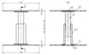 Technical drawing of a height-adjustable post support with dimensions and cross-section. Produktbild-Vorschau
